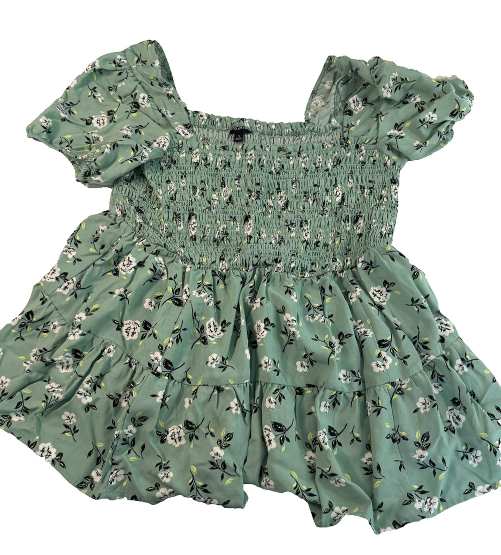 Torrid Floral Smocked Babydoll Top Puff Sleeve Square Neck Size 1X Green